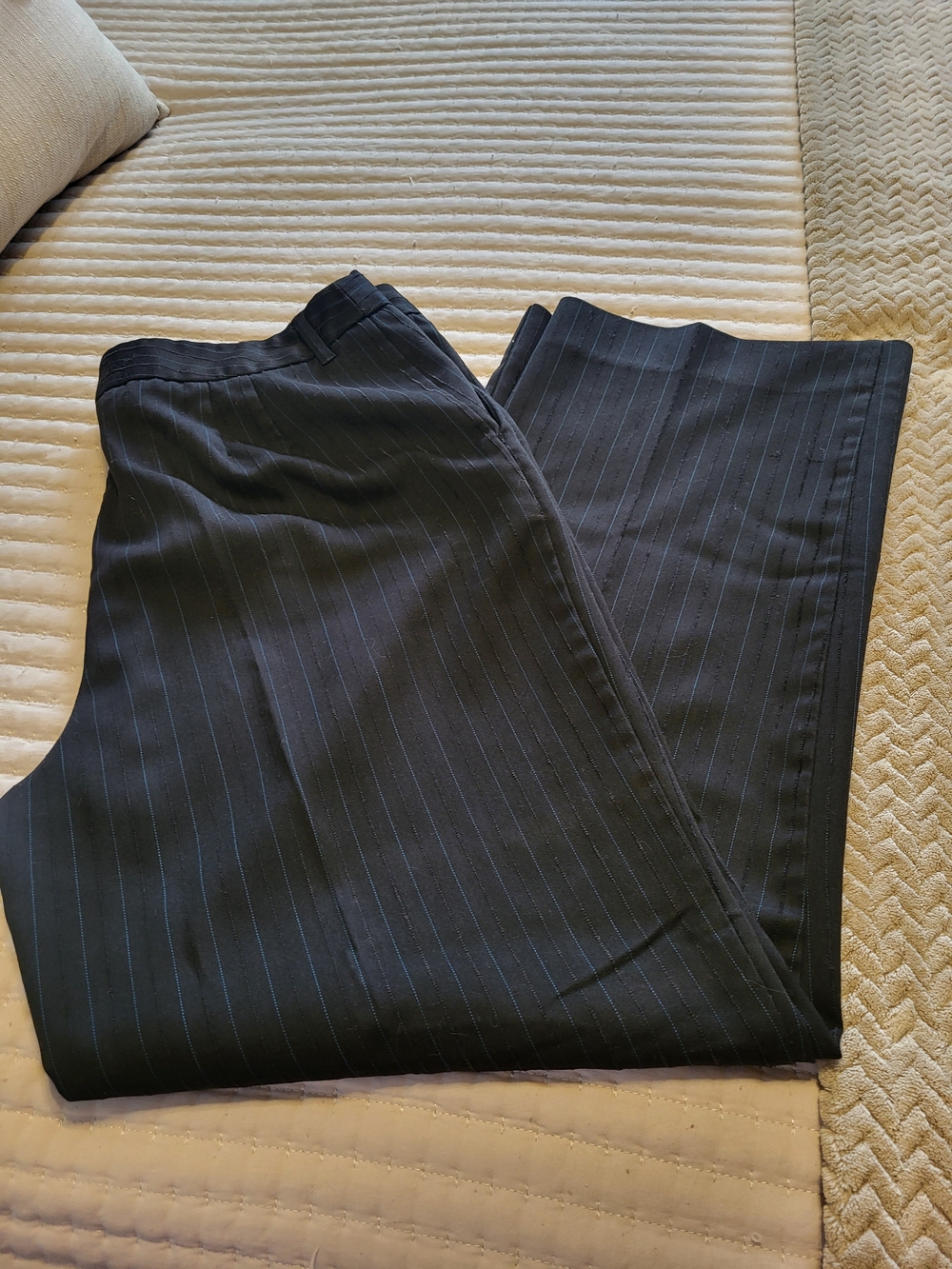 George Women's Black Pinstripe Trousers with Subtle Blue Stripe